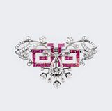A fine Art-Nouveau Ruby Diamond Brooch