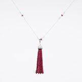A Ruby Diamond Tassel Pendant on long Necklace in Art-déco Style - image 1