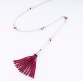 A Ruby Diamond Tassel Pendant on long Necklace in Art-déco Style - image 3