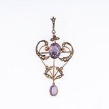 An Art Nouveau Amethyst Pearl Brooch