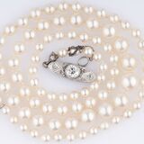An Art Nouveau Natural Pearl Necklace with Diamond Clasp - image 2