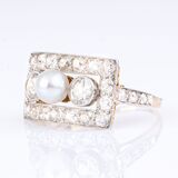 An Art-déco Old Cut Diamond Ring with Pearl - image 1