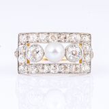 An Art-déco Old Cut Diamond Ring with Pearl - image 2