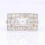 An Art-déco Old Cut Diamond Ring with Pearl - image 2