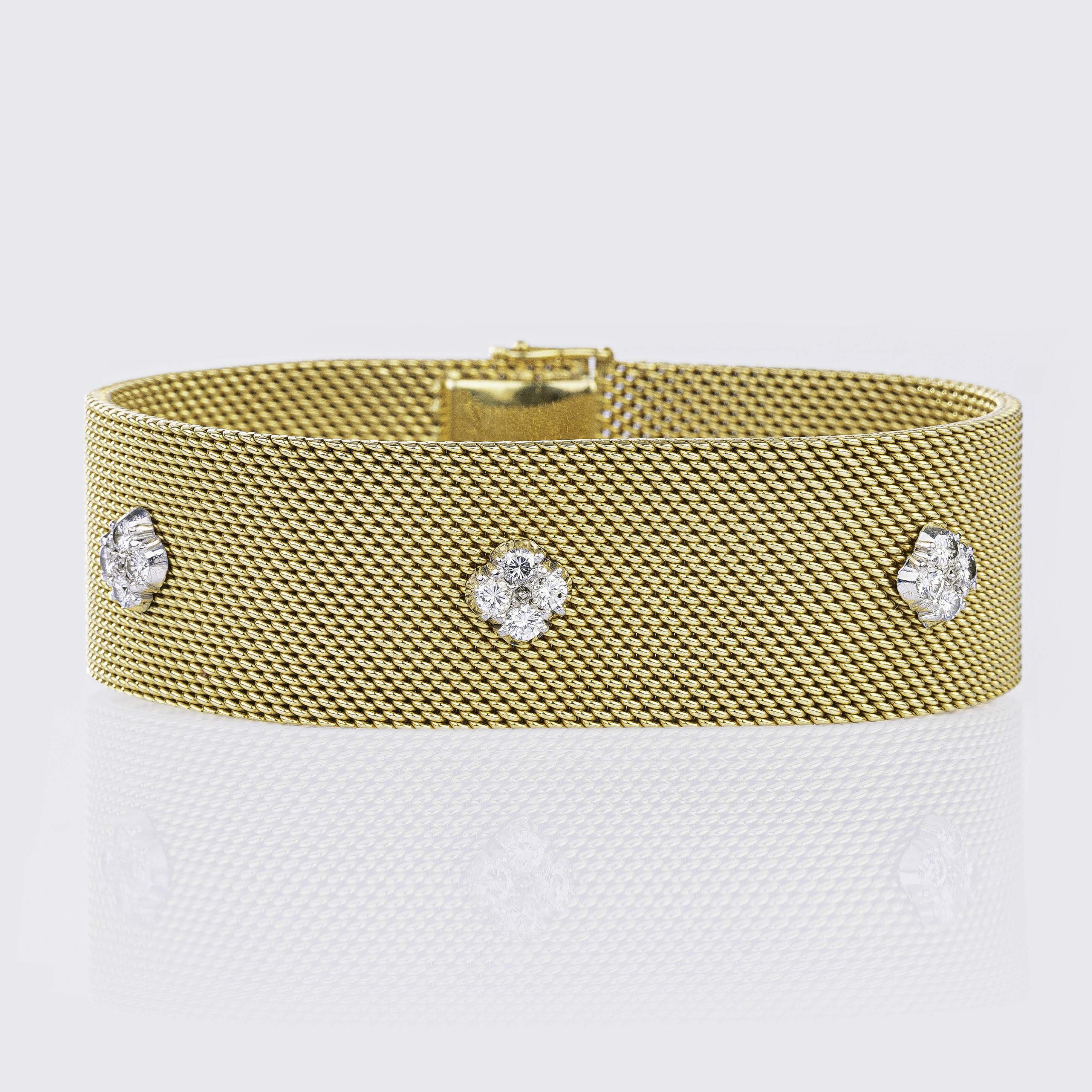 Milanaise Gold-Armband mit Brillant-Besatz Milanaise Gold-Armband mit Brillant-Besatz