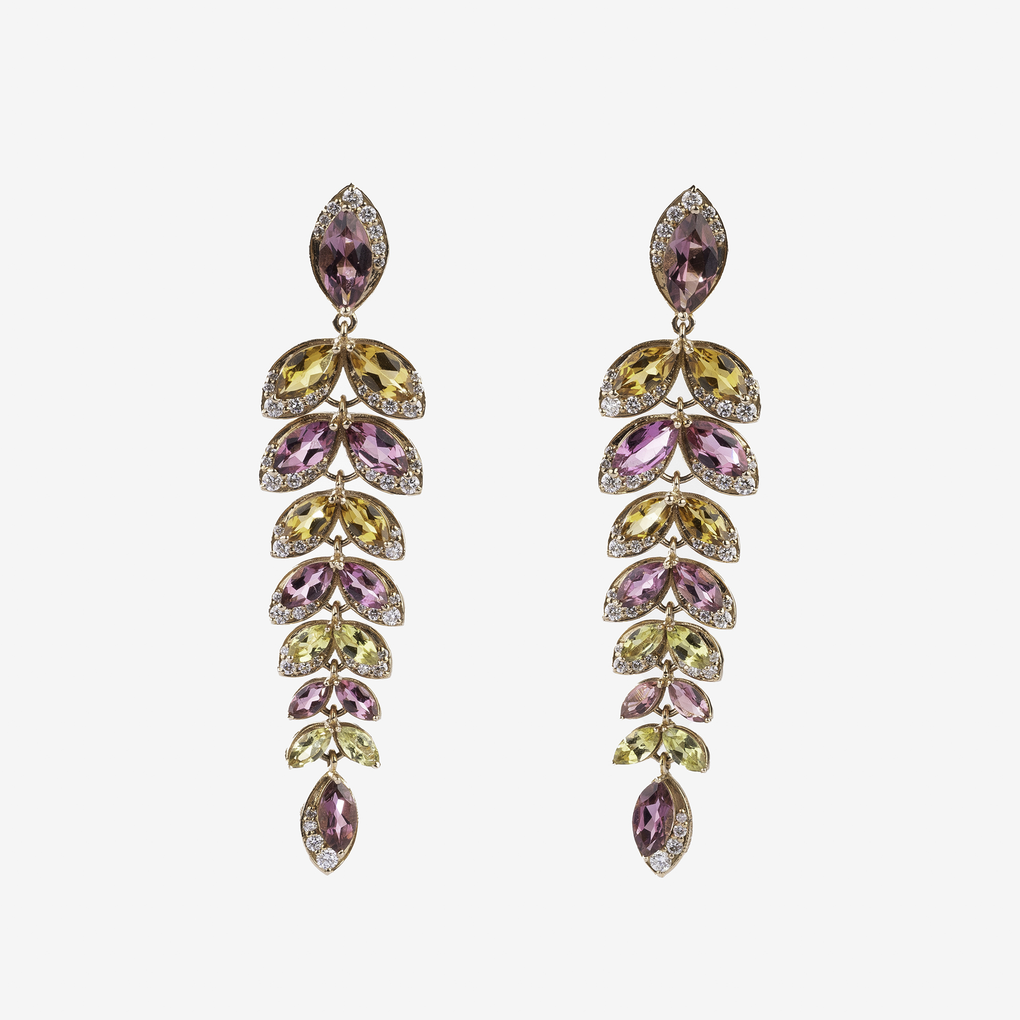 A colourful Pair of Tourmaline Diamond Earpendants A colourful Pair of Tourmaline Diamond Earpendants
