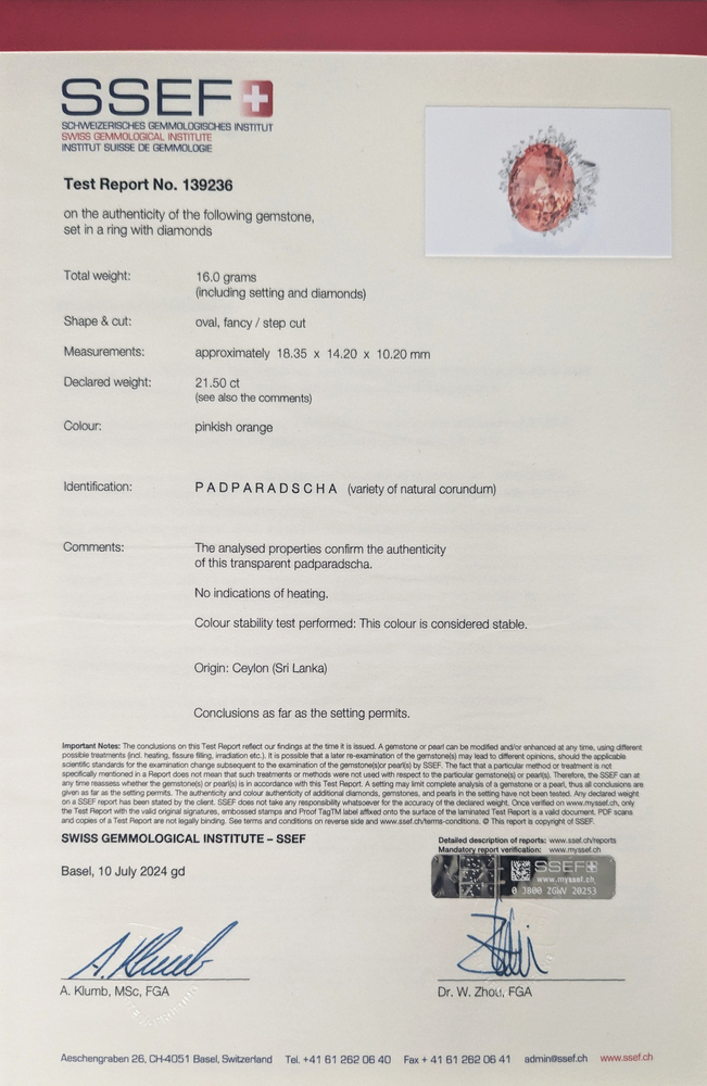 Extremely rare, highcarat and natural Padparadscha Sapphire Ring - image 6