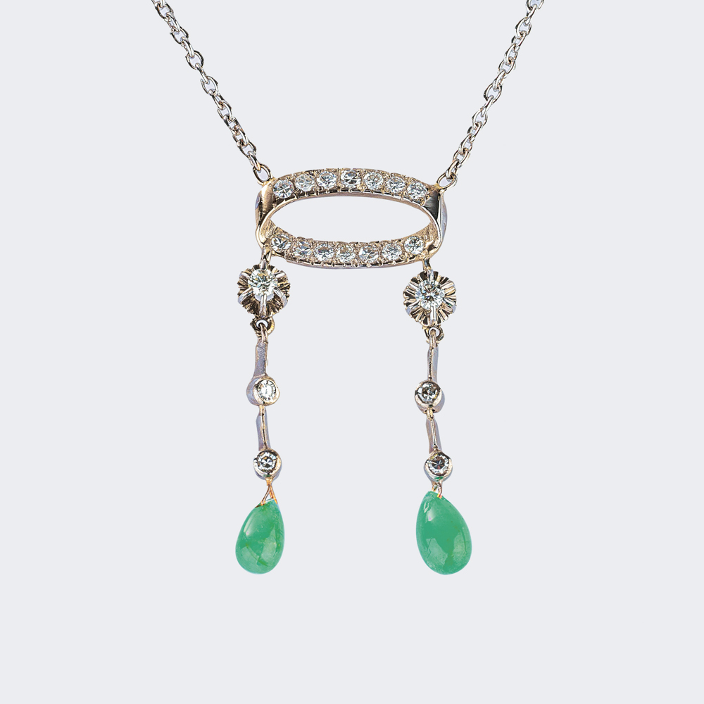 Fine Emerald Diamond Pendant on Necklace Fine Emerald Diamond Pendant on Necklace