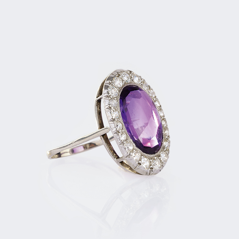 Art-déco Amethyst Diamond Ring - image 2