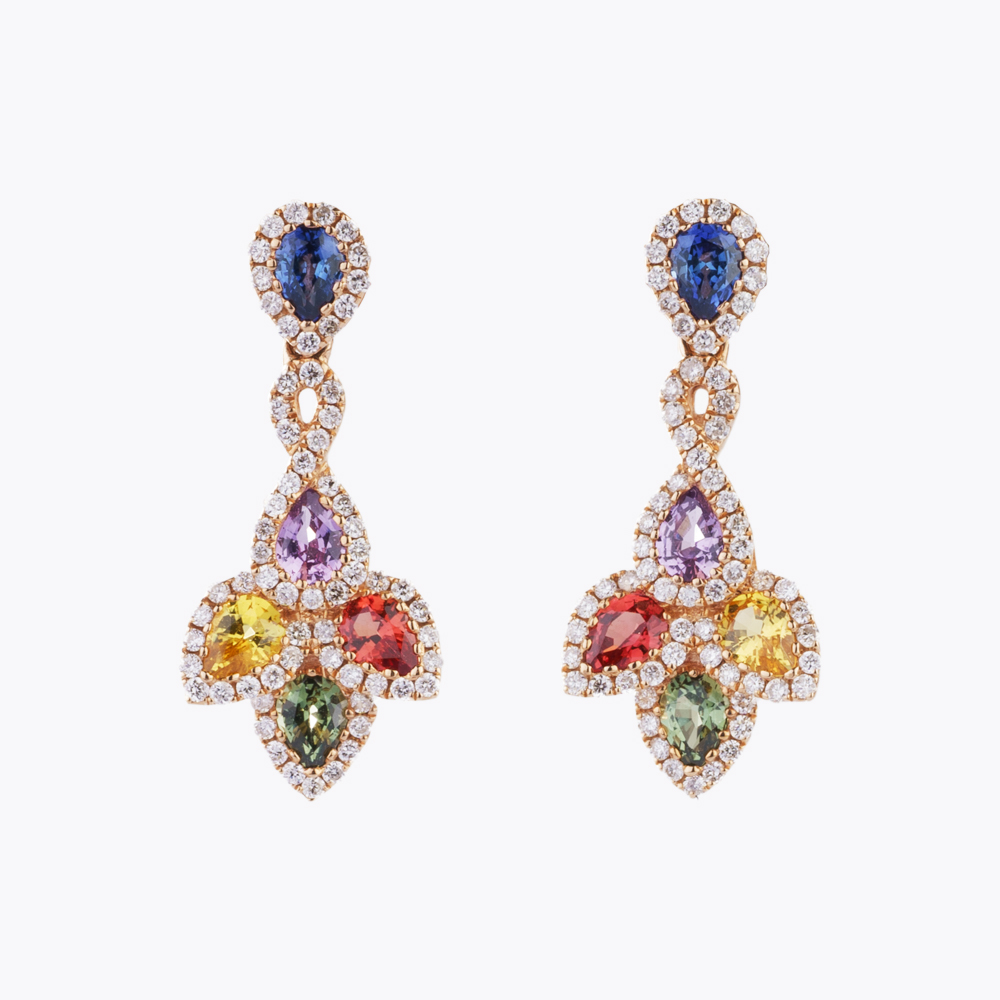 Pair of small Earpendants with multicoloured Sapphires Pair of small Earpendants with multicoloured Sapphires