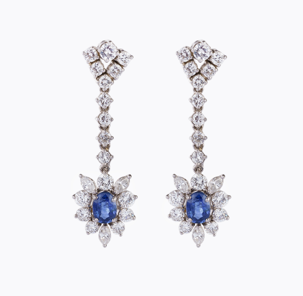 Paar feiner Diamant-Saphir Ohrhänger Paar feiner Diamant-Saphir Ohrhänger