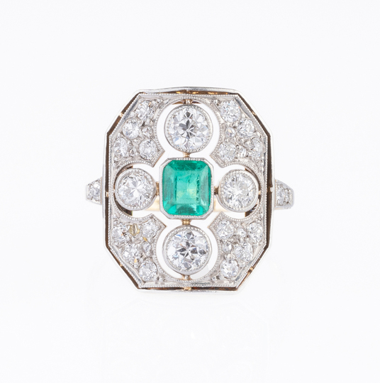 Art Nouveau Emerald Diamond Ring