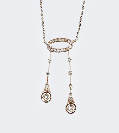 Art Nouveau Diamond Pendant on Necklace