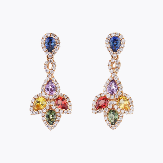 Pair of small Earpendants with multicoloured Sapphires