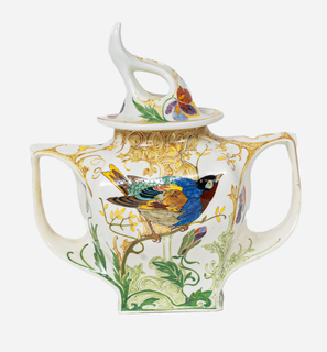 Rare Eggshell Sugar Box with delicate Bird Painting