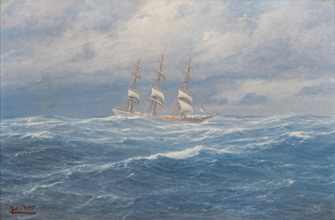 Full-rigged ship in a Gale