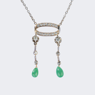 Fine Emerald Diamond Pendant on Necklace