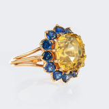 Seltener, natürlicher Yellow-Saphir Ring mit blauen Saphiren - Bild 2