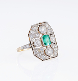 Art Nouveau Emerald Diamond Ring - image 2