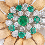 Exceptional Vintage Flower Brooch with Diamonds and Emeralds - image 2