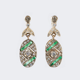 Pair Diamond Emerald Earrings in Art-déco Style
