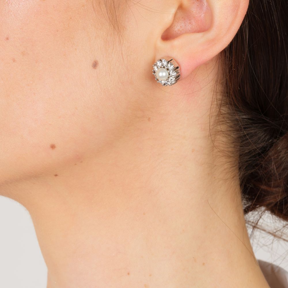 Pair of Pearl Diamonds Earstuds - image 2