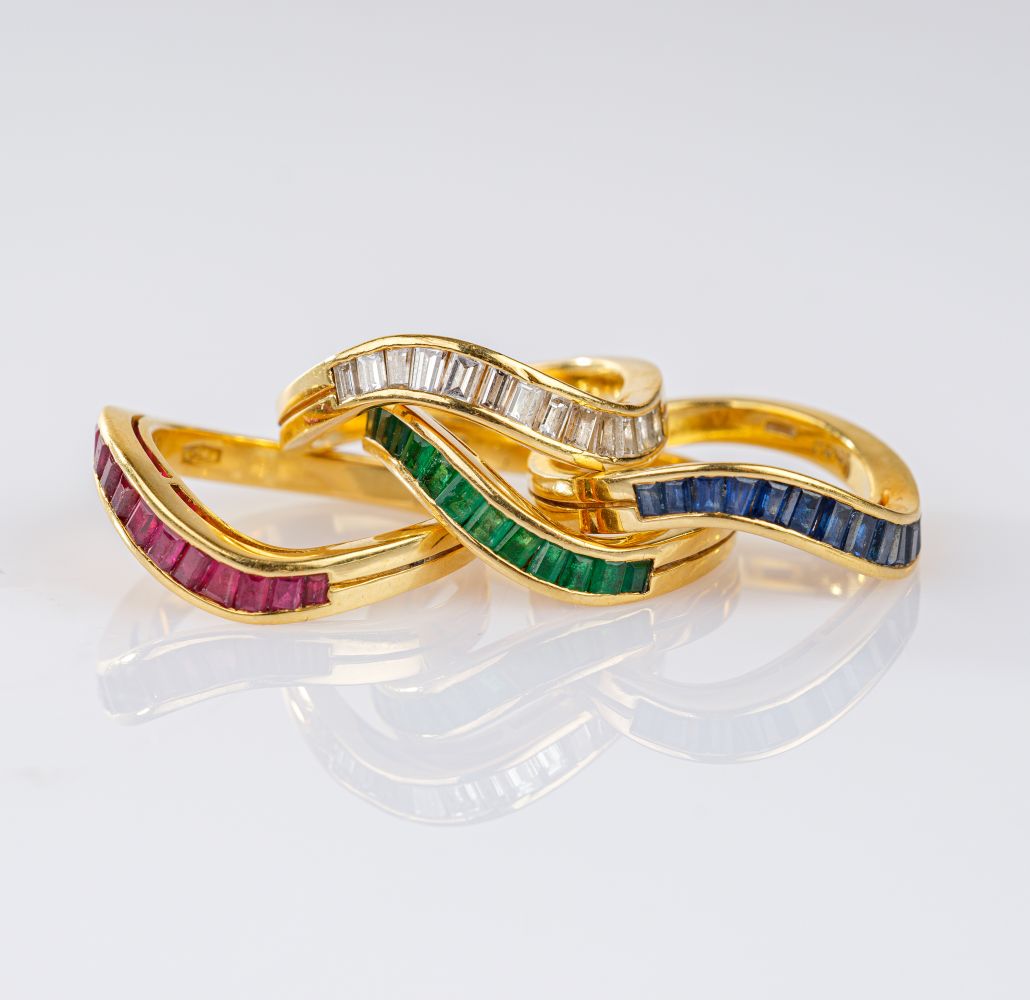 Set von 4 Edelstein Bandringen - Bild 2