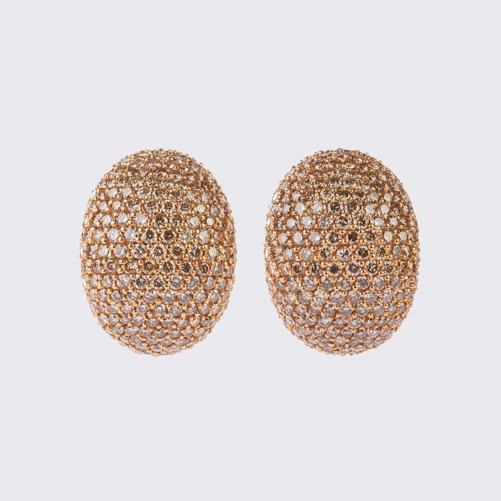Paar of highcarat Earclips with Cognac coloured Diamonds Paar of highcarat Earclips with Cognac coloured Diamonds
