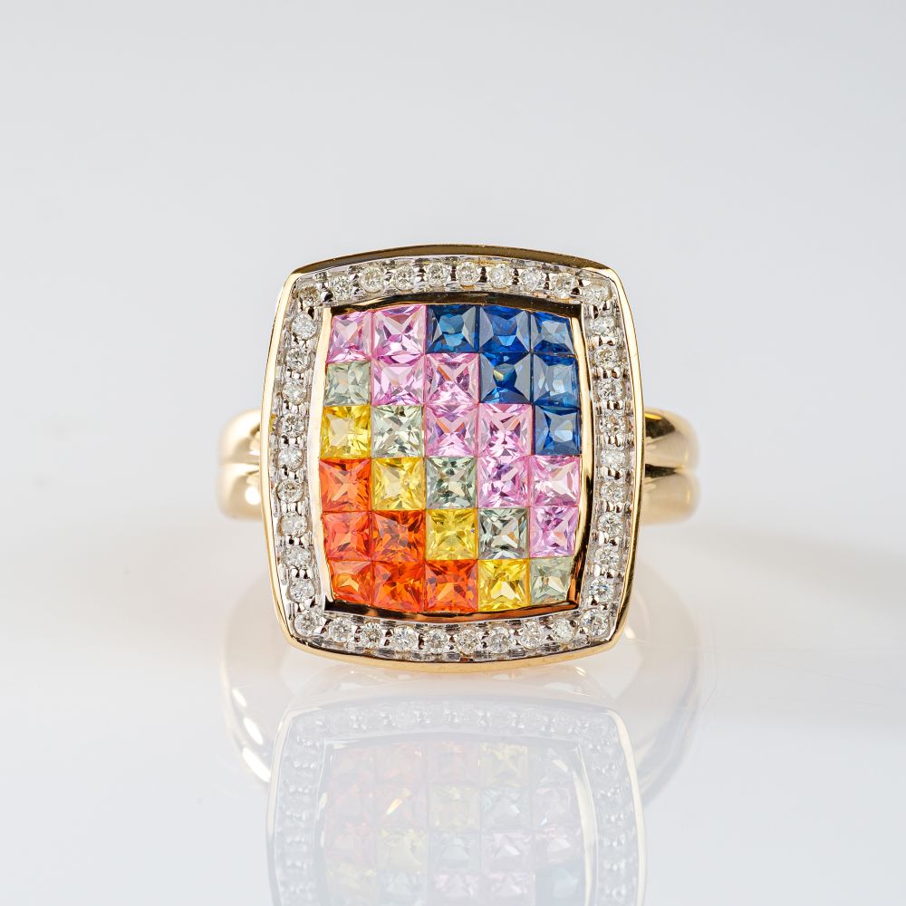 Multicolour Saphir Ring mit Brillant-Besatz Multicolour Saphir Ring mit Brillant-Besatz
