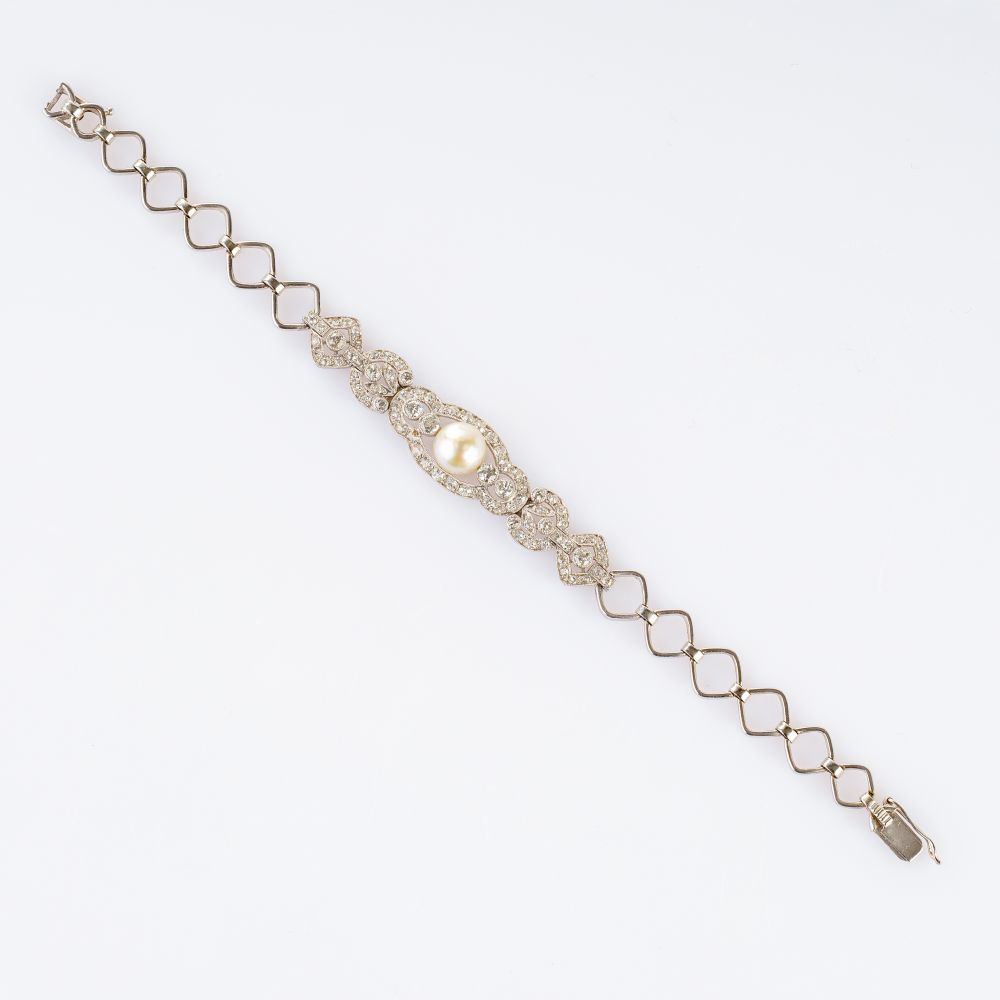 Art Nouveau Diamond Bracelet with Pearl - image 2