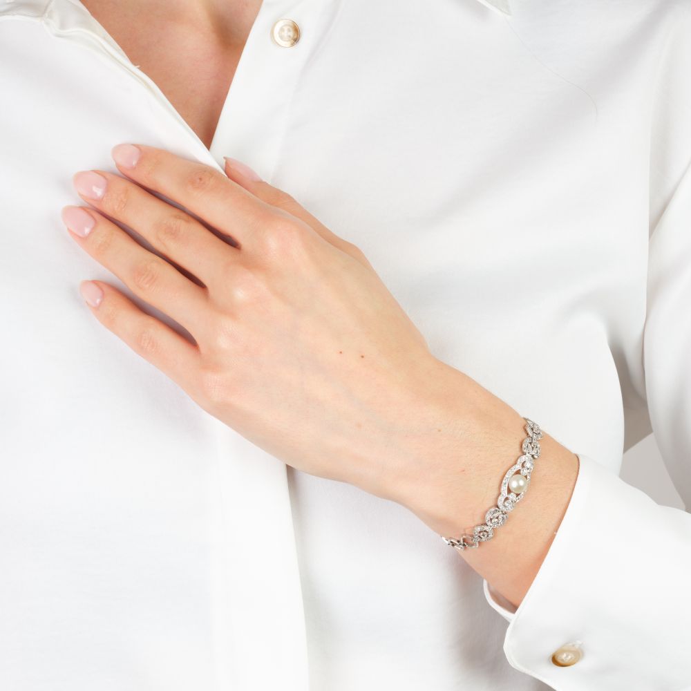 Art Nouveau Diamond Bracelet with Pearl - image 3