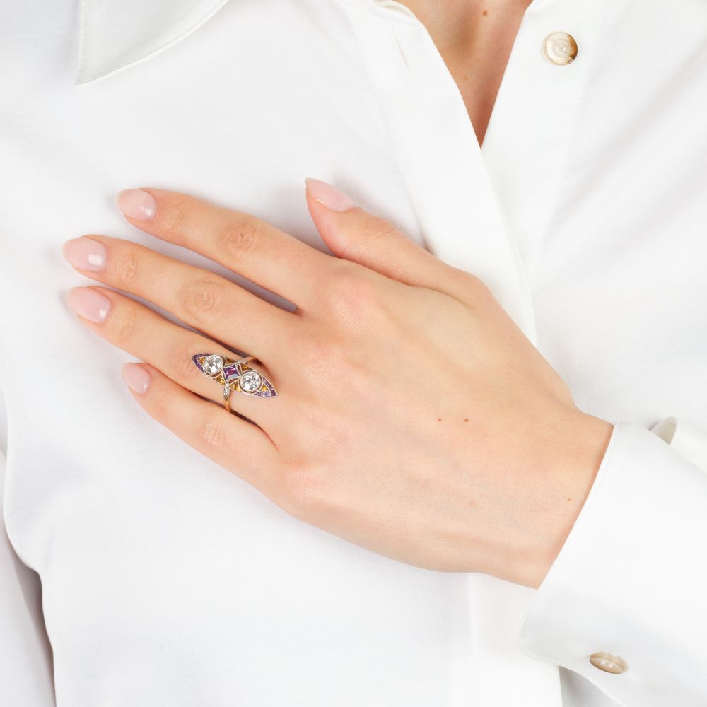 Art Nouveau Ring with Old Cut Diamonds - image 3