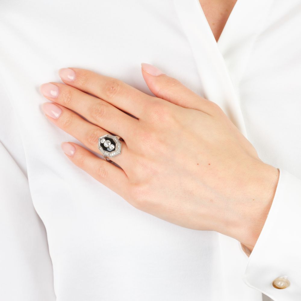 Jugendstil Onyx-Diamant Ring - Bild 3