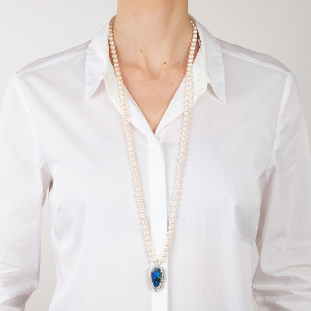 Perlencollier mit Edelopal-Brillant Schließe - Bild 3