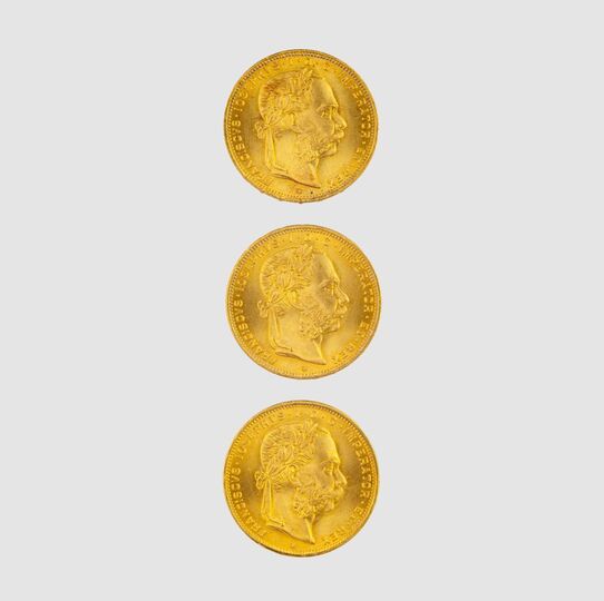 Drei Goldmünzen 8 Florin Kaiser Franz Joseph I
