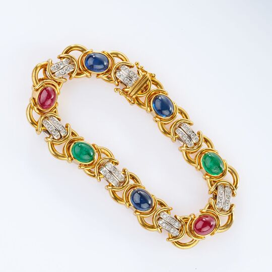 Gold Bracelet with Emeralds, Rubies, Sapphires and Diamonds