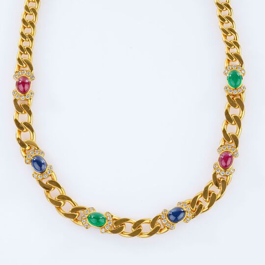 Panzercollier mit Smaragden, Rubinen, Saphiren und Brillanten