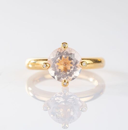 Modern Pink Quartz Ring with Diamonds by Kim