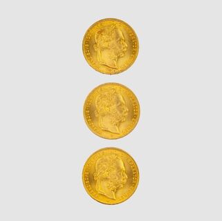 Drei Goldmünzen 8 Florin Kaiser Franz Joseph I