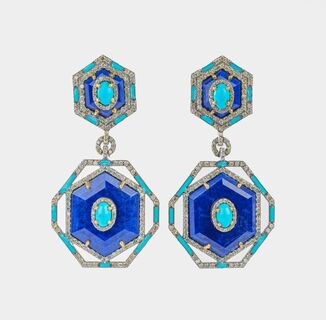 Paar Lapislazuli-Türkis-Diamant Ohrhänger