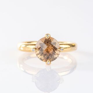 Modern Smoky Quartz Ring with Diamonds by Kim