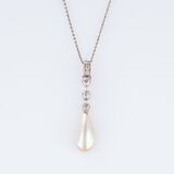 Art Nouveau Diamond Pearl Pendant on Necklace