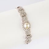 Art Nouveau Diamond Bracelet with Pearl - image 1