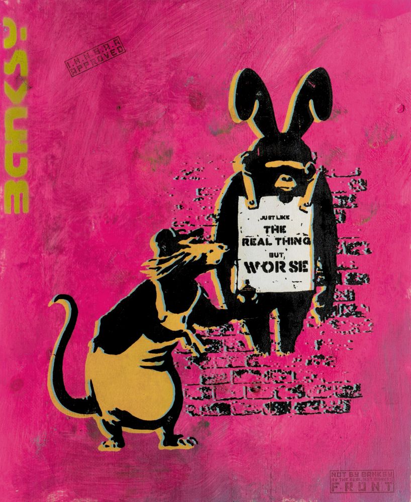 Not Banksy, tätig Anfang 21. Jh. - 11th Hour worse Rat & Chimp - Rot 11th Hour worse Rat & Chimp - Rot