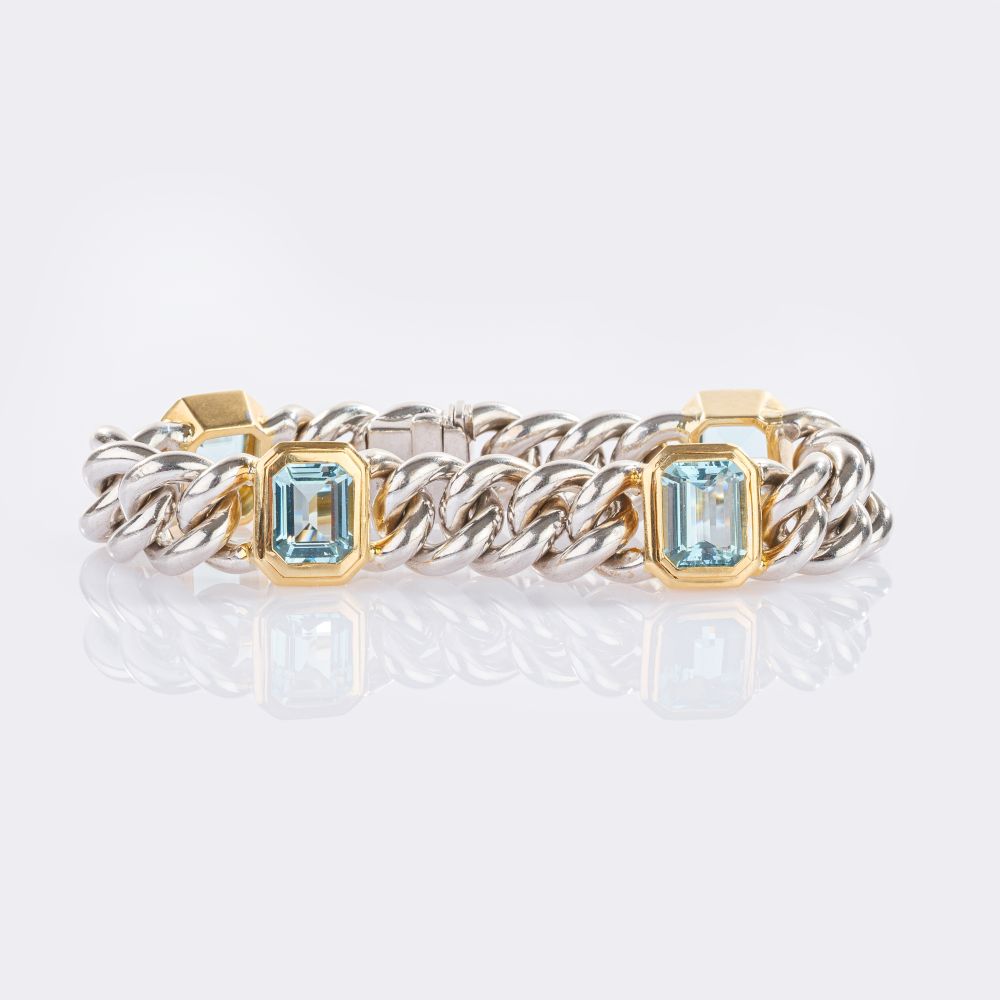 Panzerketten Armband mit Aquamarin-Besatz