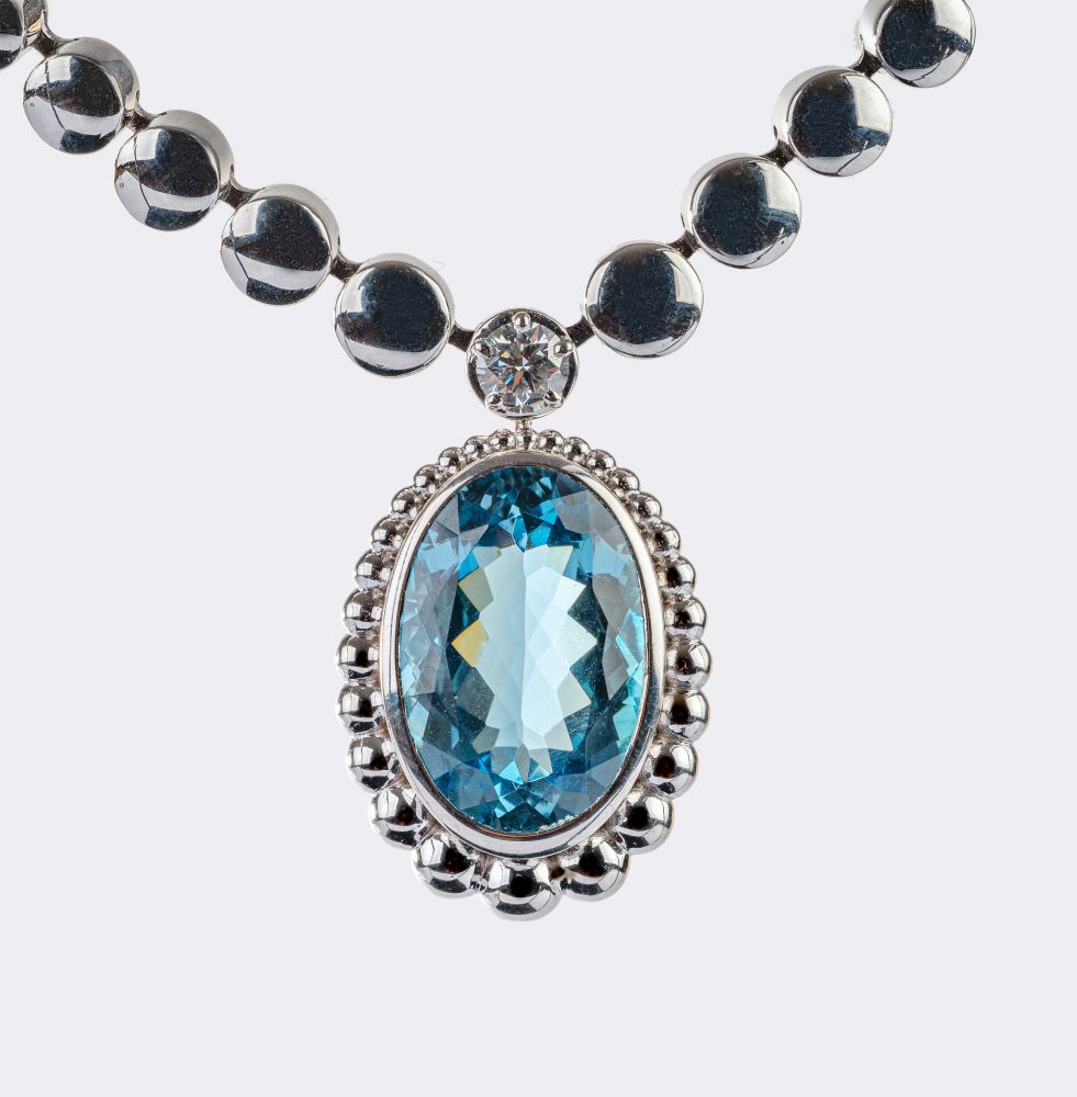 Aquamarine-Solitaire Pendent an Chain By Kim - image 2