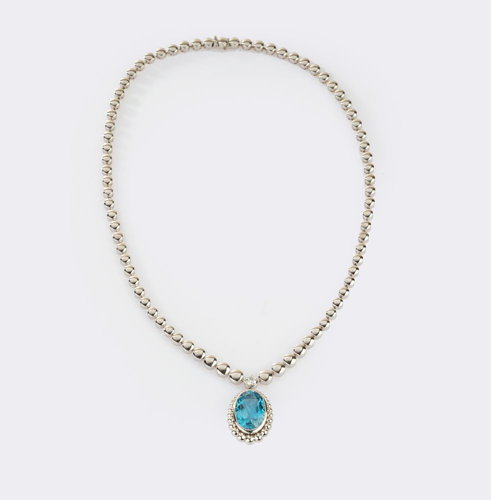 Aquamarine-Solitaire Pendent an Chain By Kim - image 3