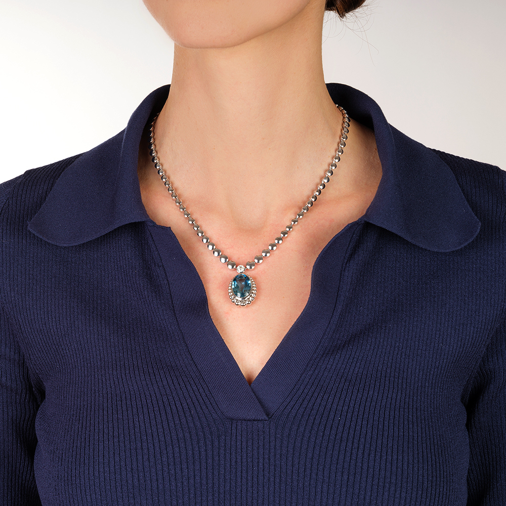Aquamarine-Solitaire Pendent an Chain By Kim - image 4