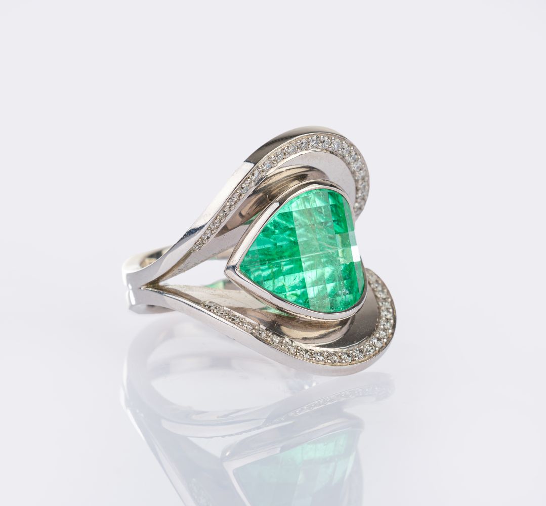 Hochfeiner 'Paraiba' Turmalin Ring mit Brillant-Besatz - Bild 2