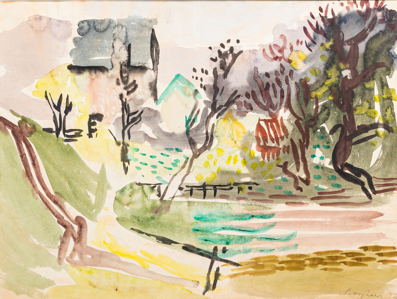 Eduard Bargheer - Nessdeich mit Gorch-Fock-Haus in Finkenwerder Nessdeich mit Gorch-Fock-Haus in Finkenwerder